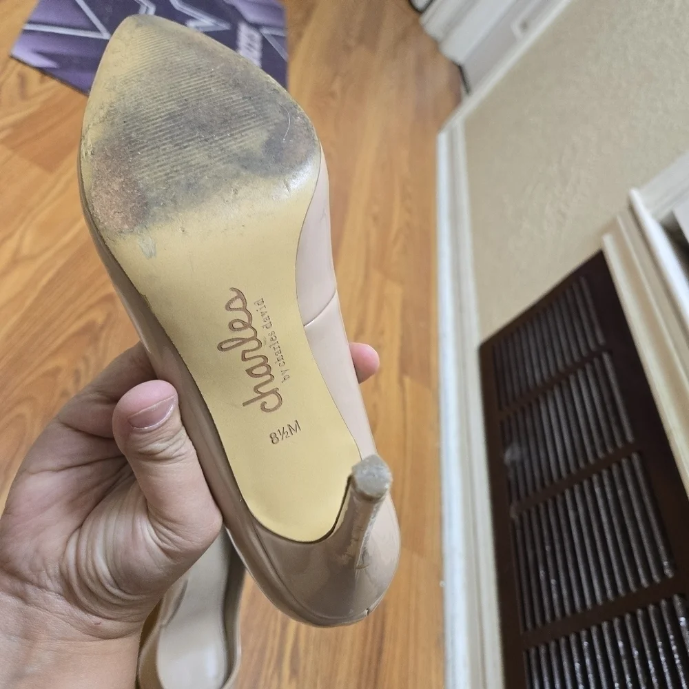 Charles by Charles David Nude Kitten Heel Pumps 8.5M Patent Work